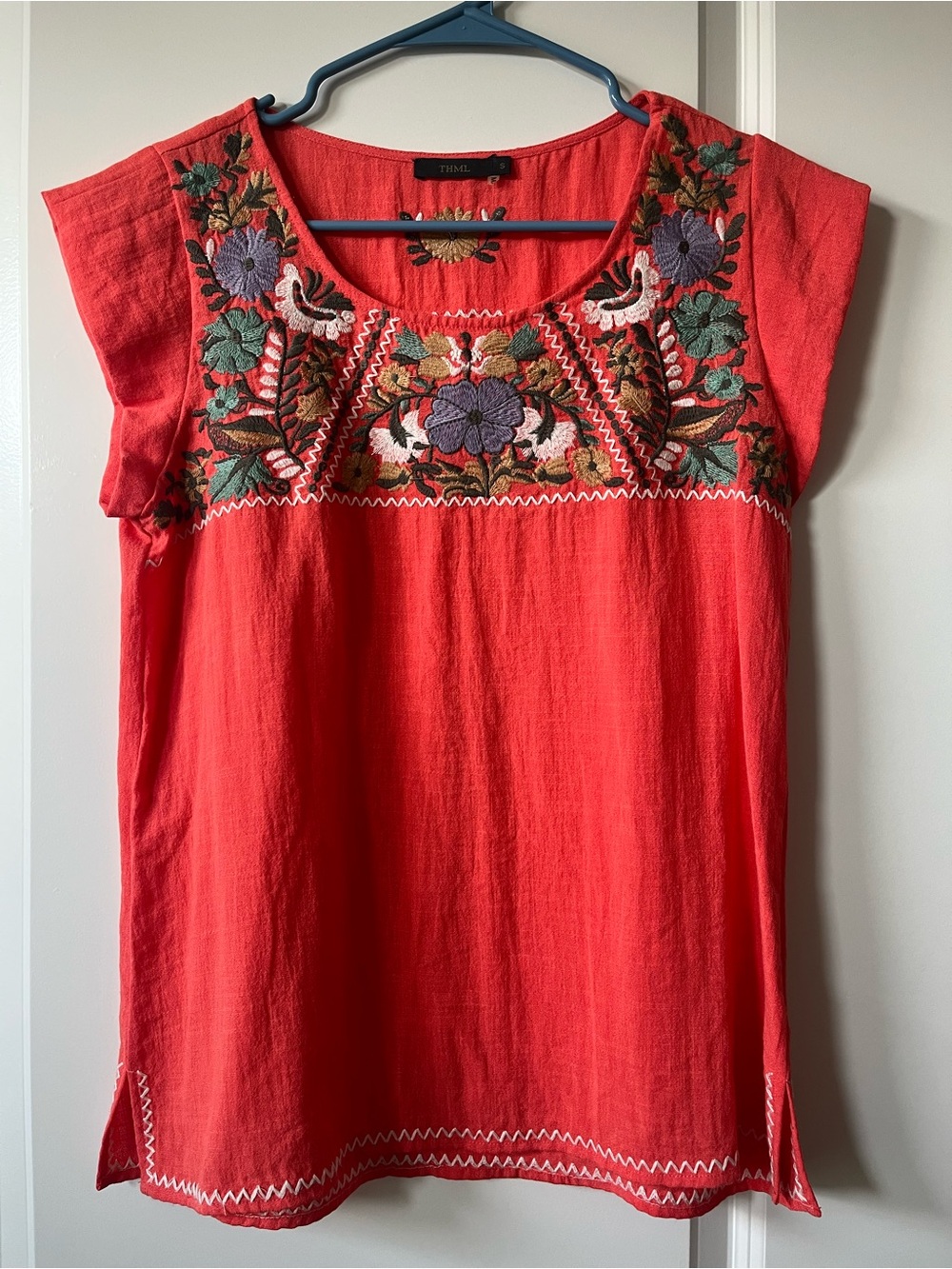 THML coral embroidered top
